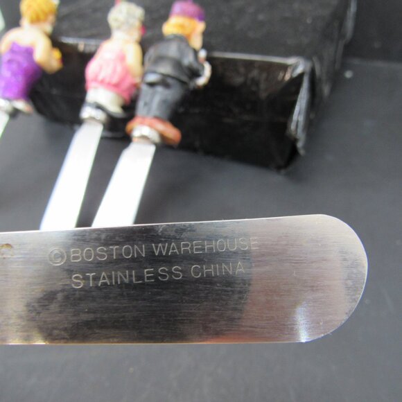 Boston Warehouse 4 3/4" Cheese Knives Spreaders New Years 2000 Revelers Lot of 4 - Picture 6 of 7